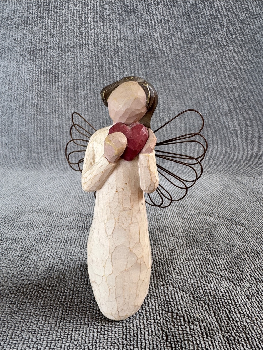 Willow Tree ‘With Love’ Style Angel Figurine by Susan Lordi Holding Red Heart